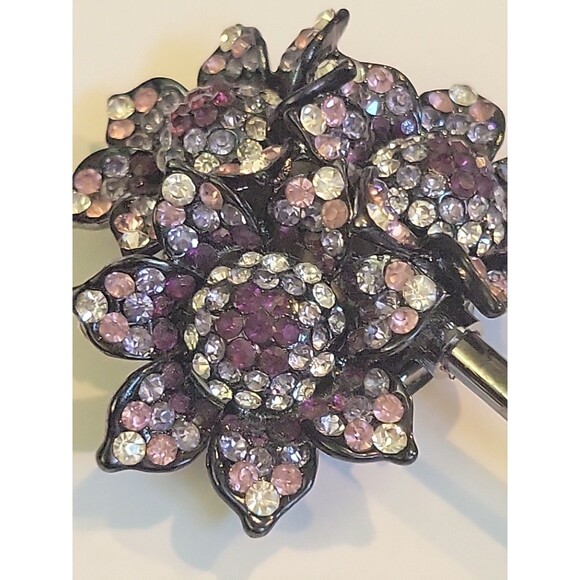 Purse Hanger w/ Triple Purples Flowers Floral Rhinestones Table Swivel - Picture 8 of 8